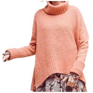 Anthropologie Moth Fireside Sweater Cowl Turtleneck Coral Split Side Wool Size M